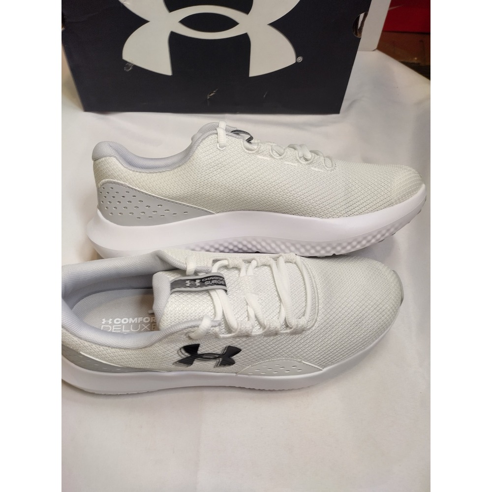 Under Armour Charged Surge 4 Mens White Halo Gray Running Shoes 3027000-100 9.5
